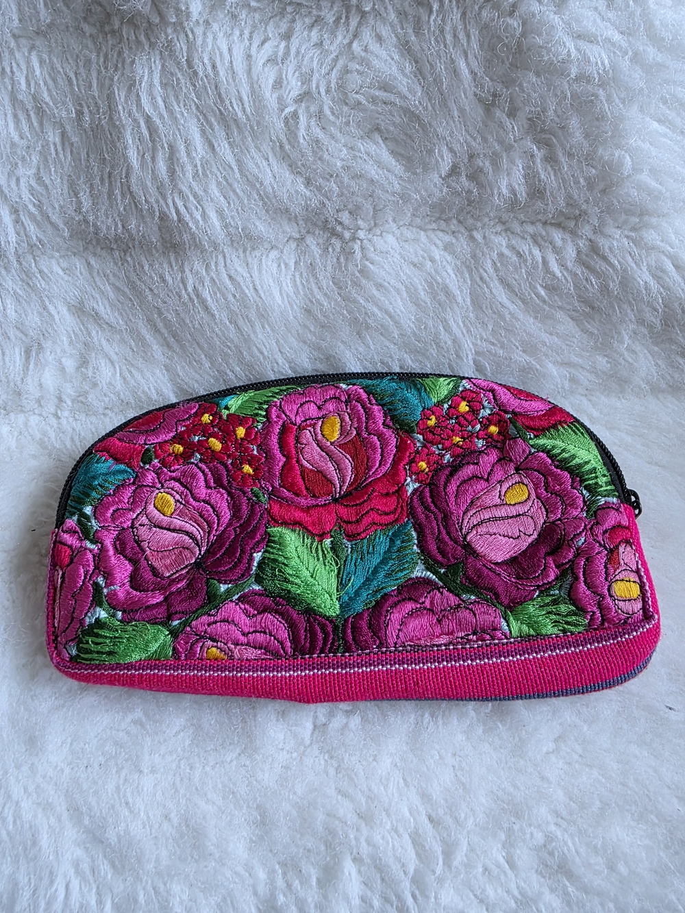 Artesan Embroidered Pink Floral Women's Makeup Clutch